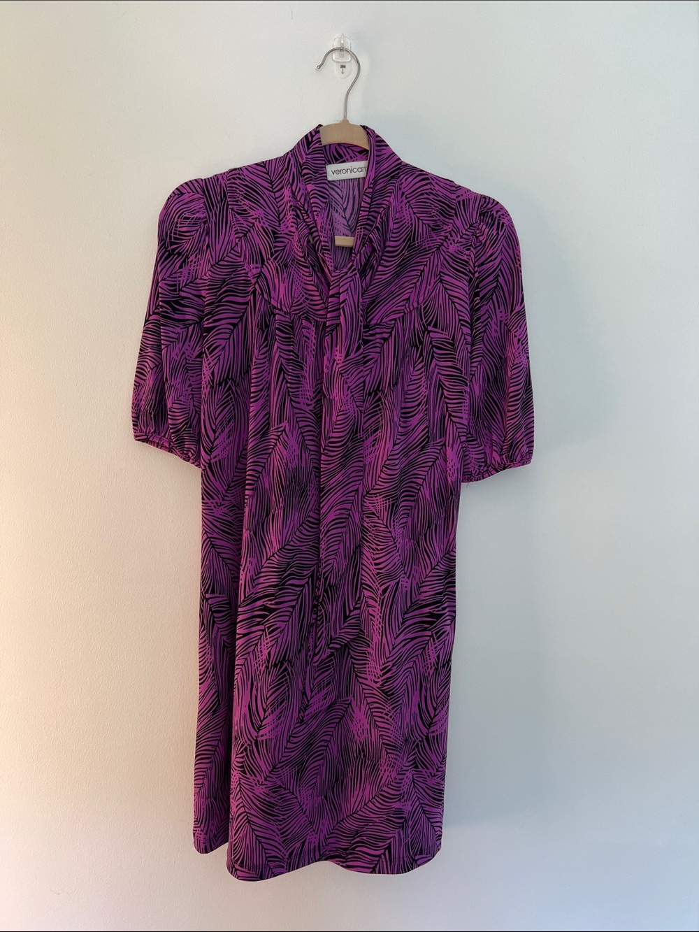 veronica m purple leaf print dress, size xs
